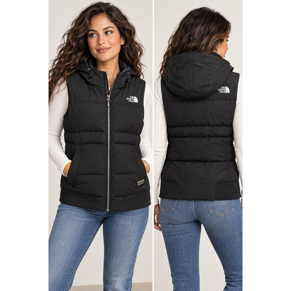 The North Face 550 Down Puffer Vest Black Hooded Quilted Winter Gorpcore